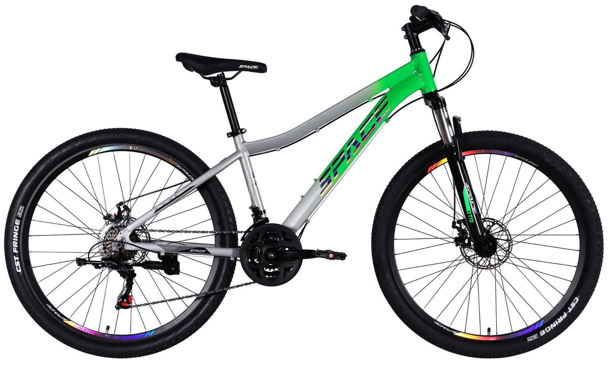 Велосипед SPACE IZIDA DD FR, 27.5", размер S, рама-15", год 2026, зелено-серебристый Велосипед SPACE IZIDA DD FR, 27.5", размер S, рама-15", год 2026, зелено-серебристый