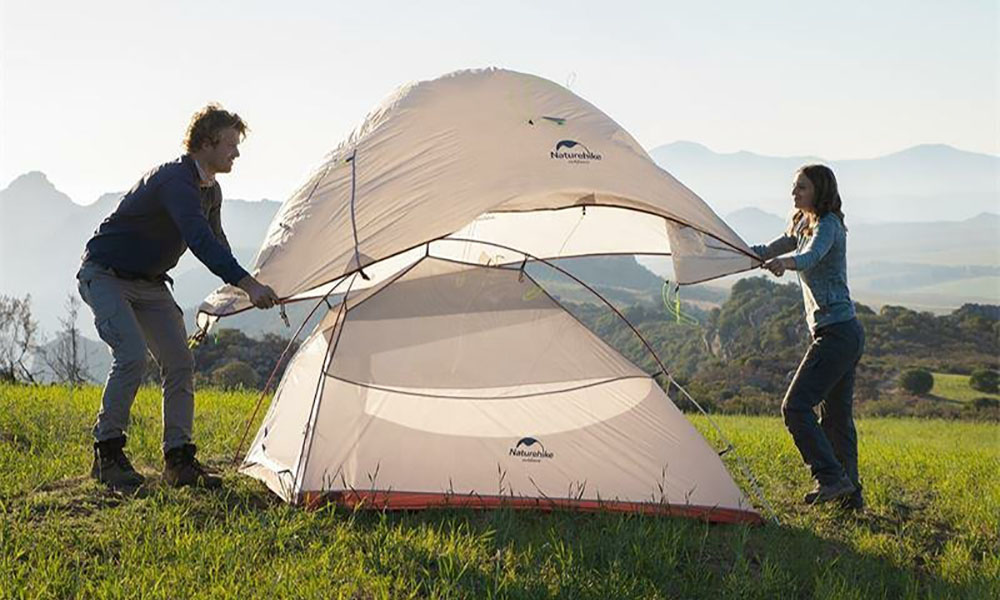 Палатка сверхлегкая двухместная с футпринтом Naturehike Сloud Up 2 Updated NH17T001-T, 210T, оранжевая 5