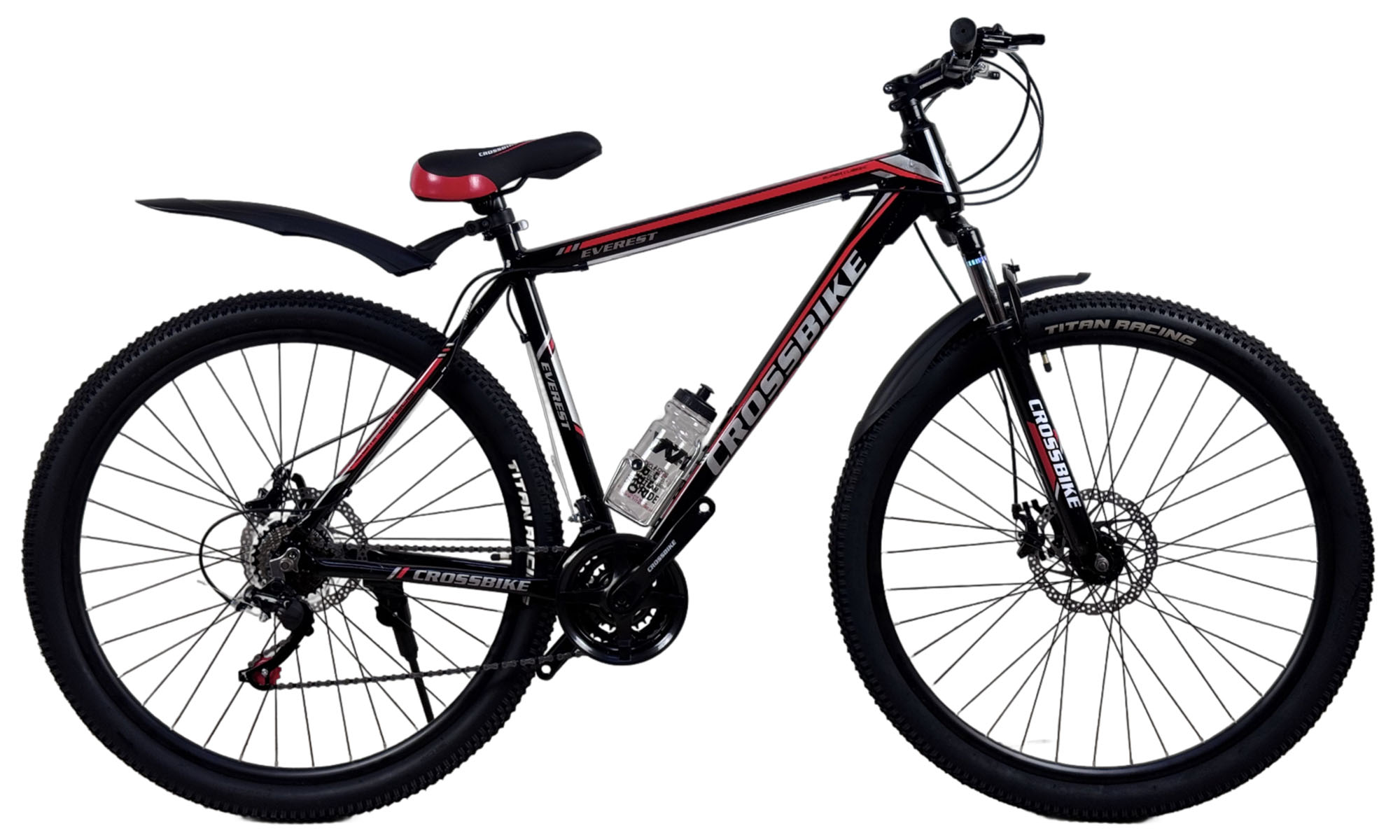 Велосипед CrossBike Everest 29", размер XL, рама 21", год 2024, Чёрный-Красный