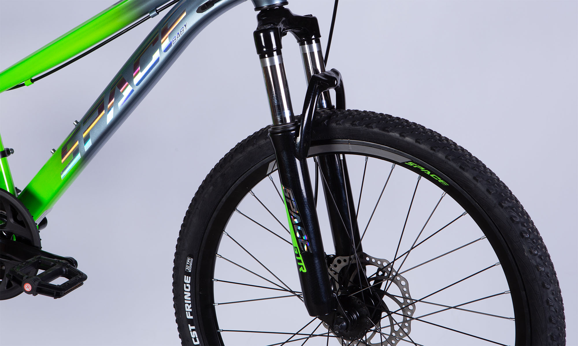 Велосипед SPACE MARS DD FR 24", размер XXS рама-11", год 2026, зелено-серебристый 2
