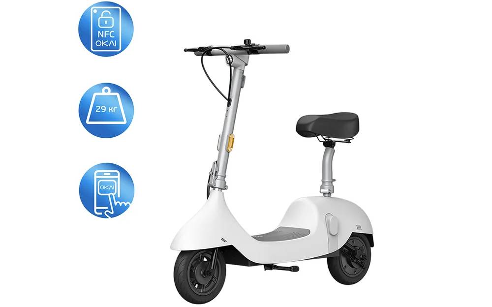 Электросамокат с сидением OKAI Ceetle PRO EA10C 10" 350(900)W, 25Km/h, 10,4Ah, NFC, App, белый 18 Электросамокат с сидением OKAI Ceetle PRO EA10C 10" 350(900)W, 25Km/h, 10,4Ah, NFC, App, белый 18