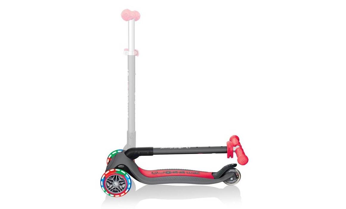 Самокат GLOBBER PRIMO FOLDABLE LIGHTS, серо-красный, колёса с подсветкой, 3+ 5
