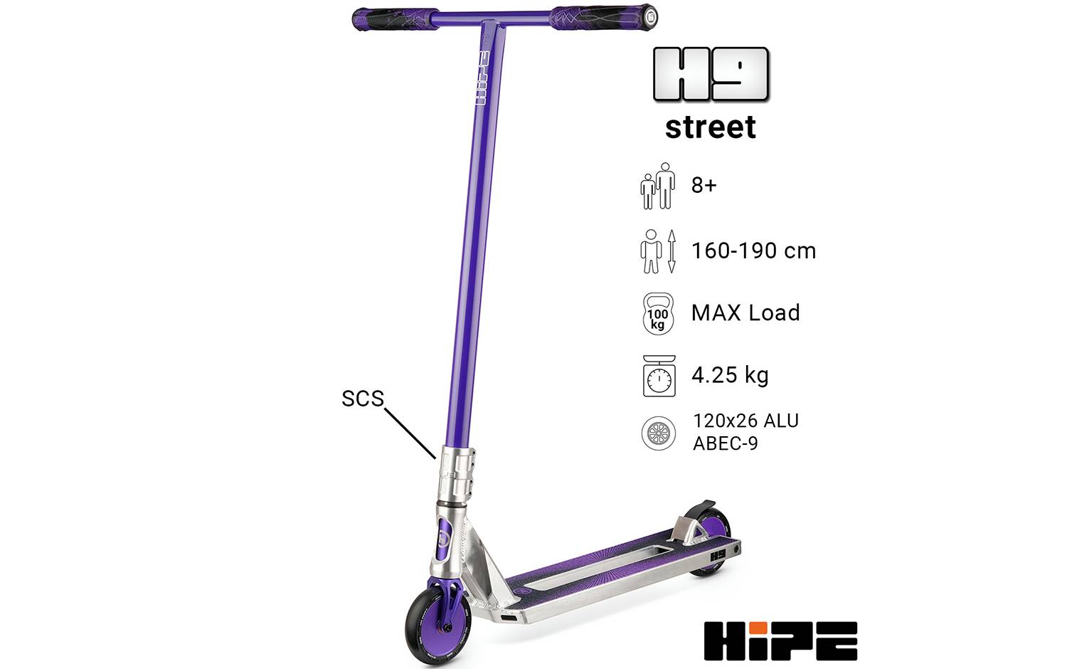 Самокат трюковий Hipe H9 Raw/Violet 4