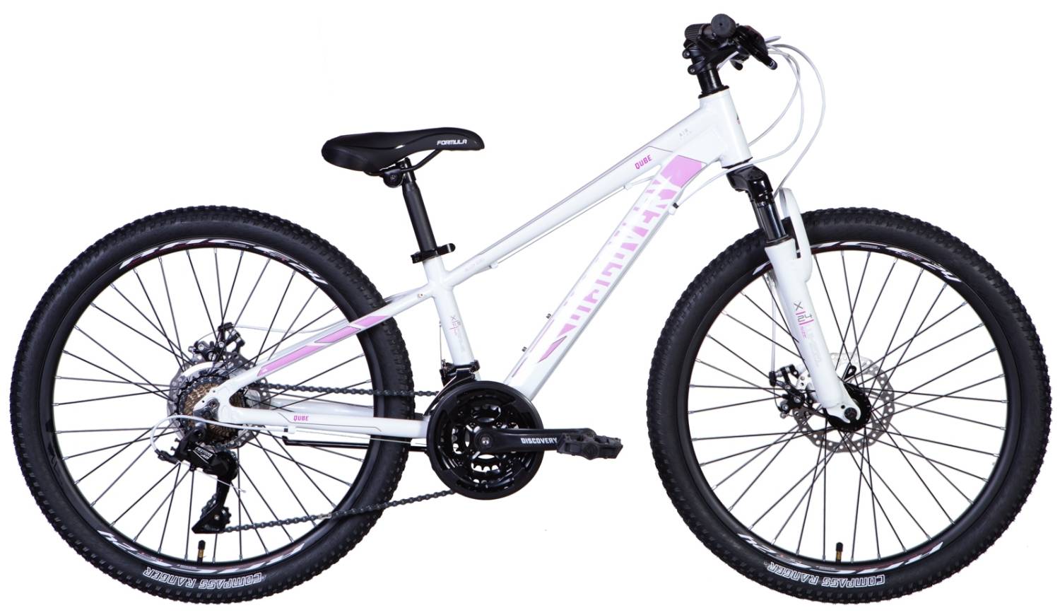 Фотография Велосипед Discovery QUBE AM DD 24" размер XXS рама 11 2024 Бело-розовый