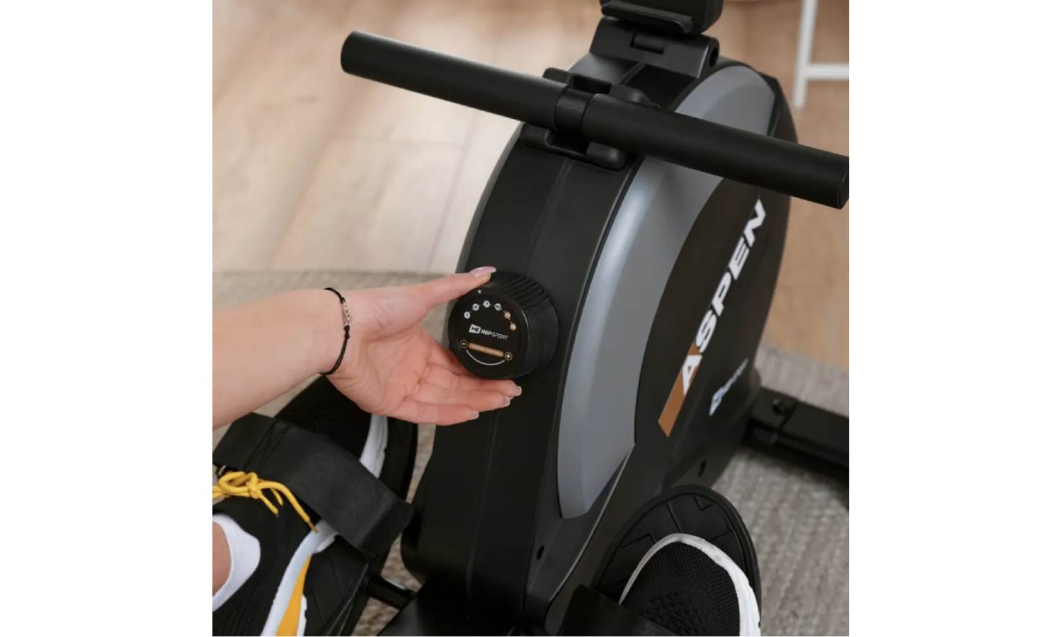 Гребный тренажер Hop-Sport HS-080R Aspen магнитный чорно-золотистый 9
