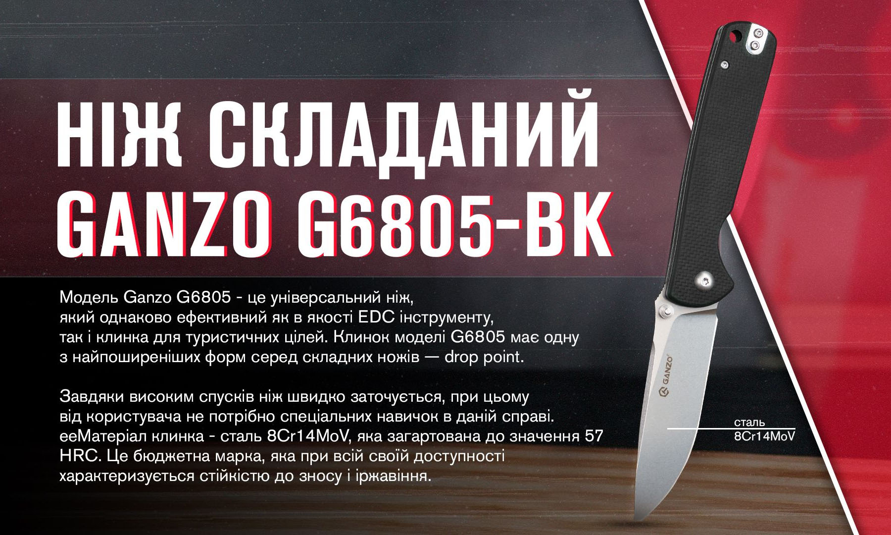 Ніж складаний Ganzo G6805-BK чорний 4