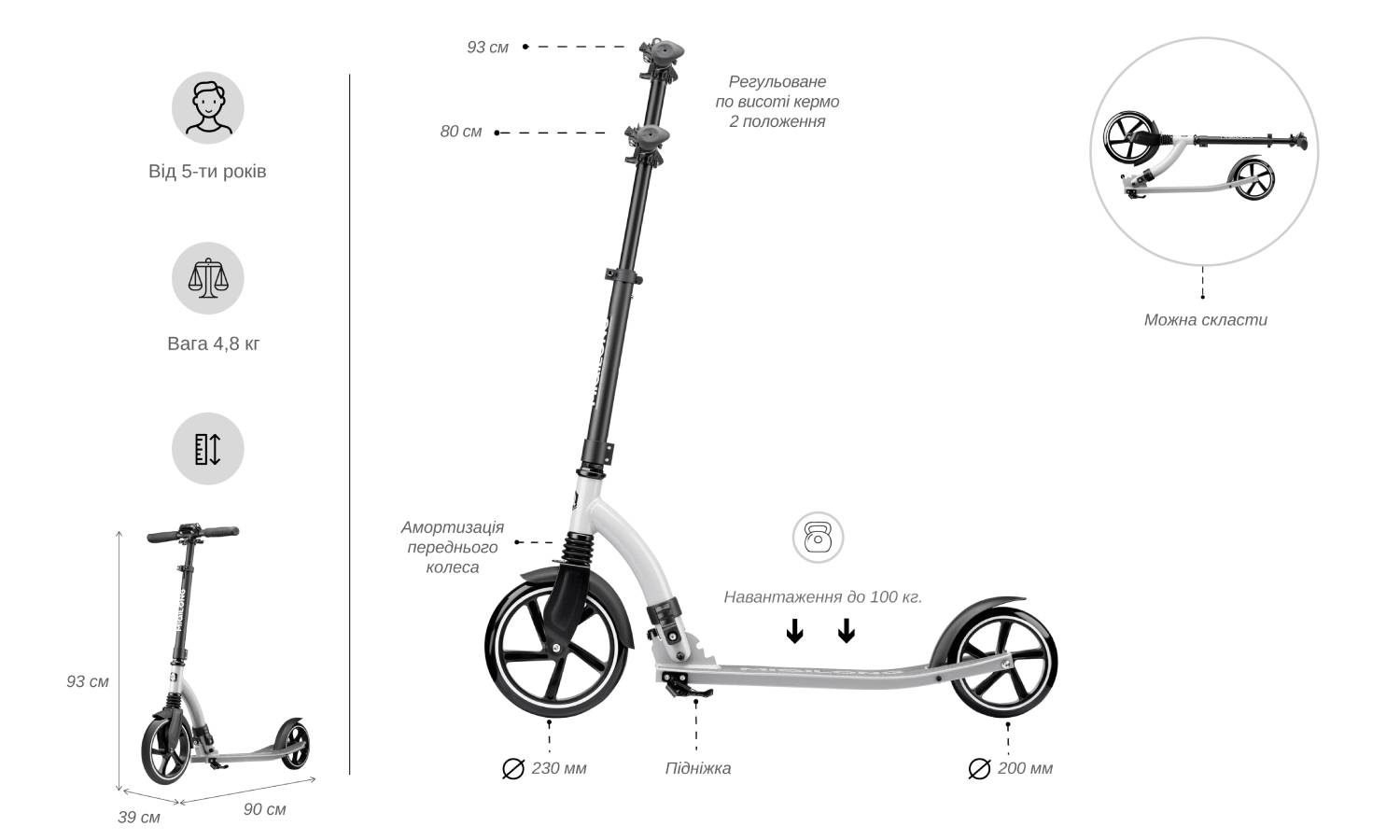 Самокат Miqilong Beagle серый 2