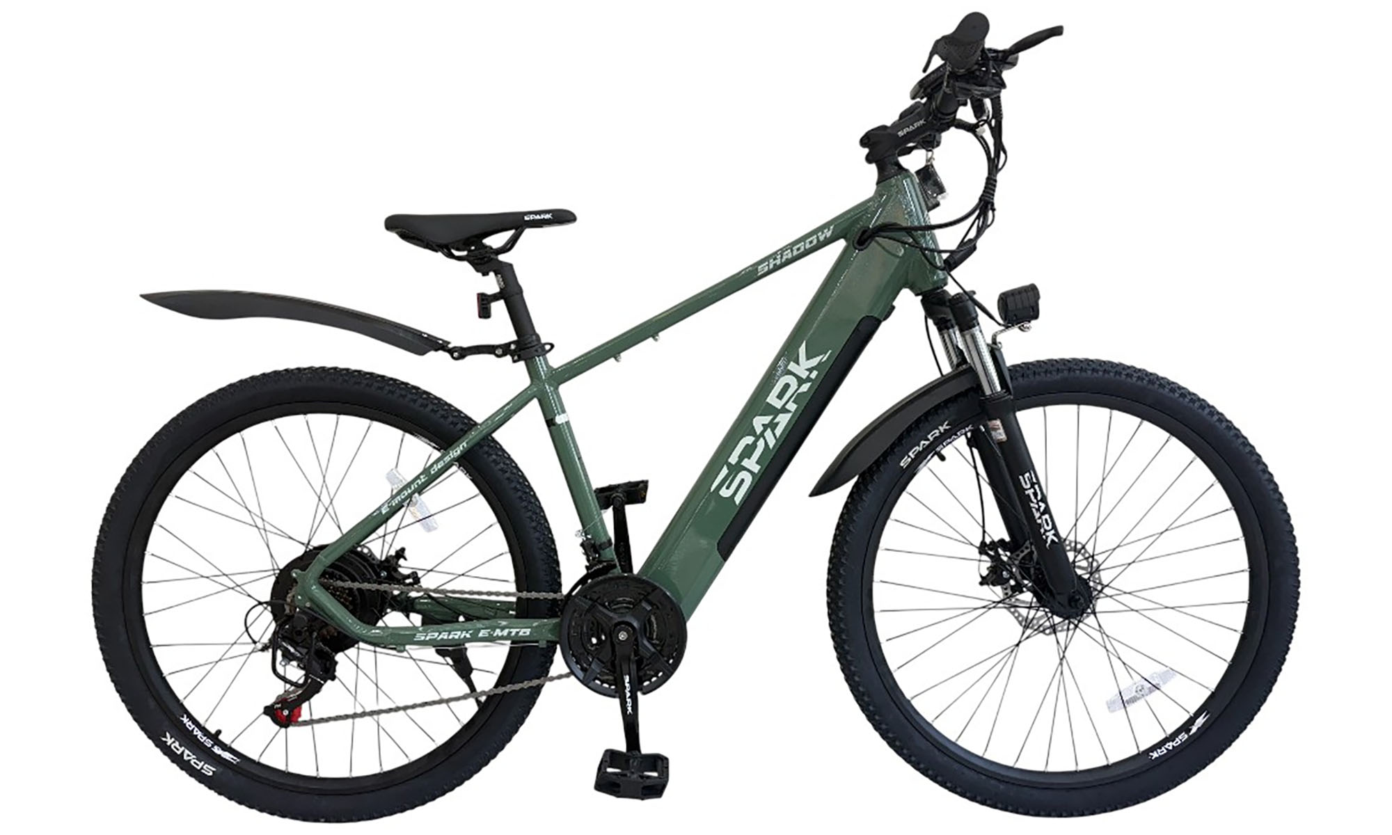 Велосипед с электромотором SPARK E-MTB SHADOW 27.5", размер S, рама 15", год 2026, 48V/500W/12,8Ah, тёмно-зелёный 