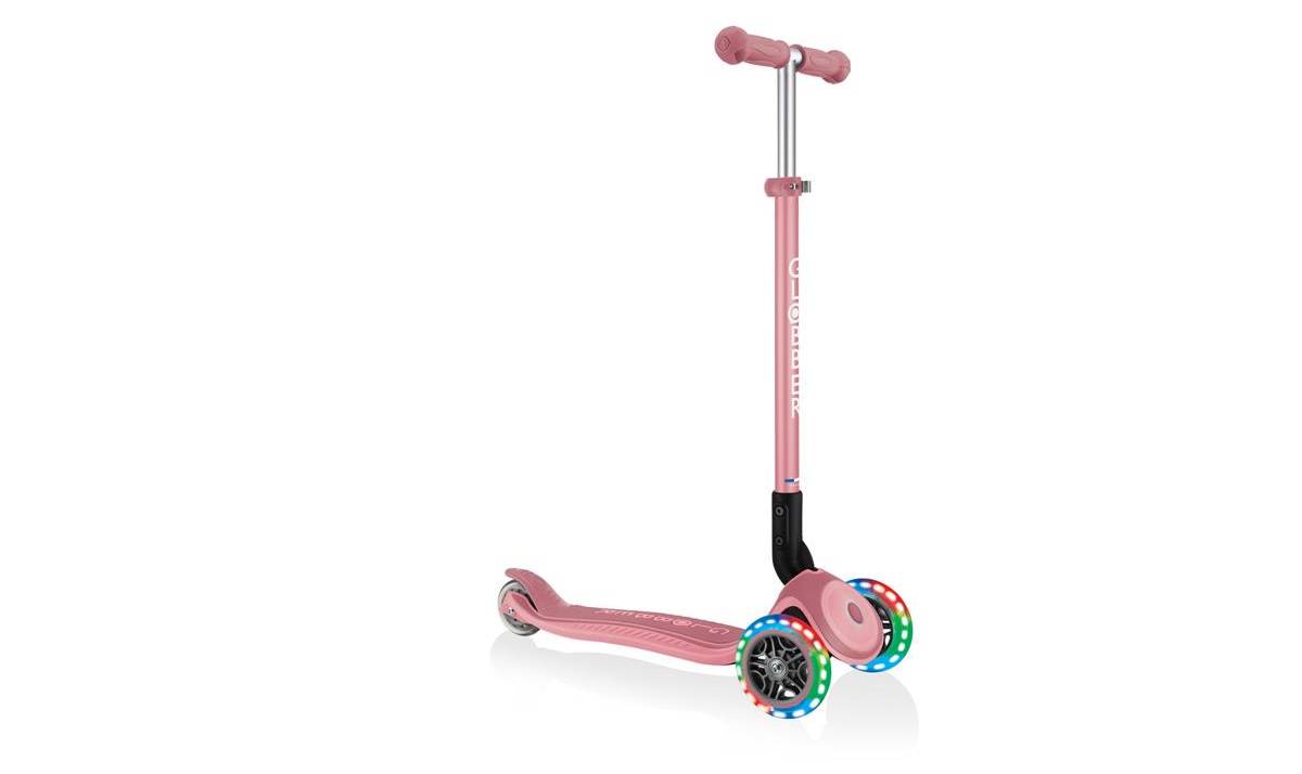 Самокат GLOBBER PRIMO FOLDABLE PLUS LIGHTS, пастельно-рожевий, колеса з підсвічуванням, 3+ 6