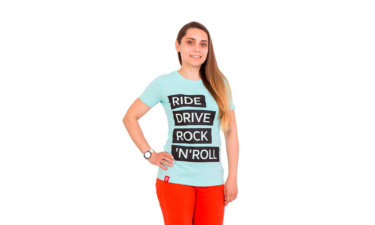Фотографія Футболка жіноча Ride drive rock&roll, блакитний, розмір S 