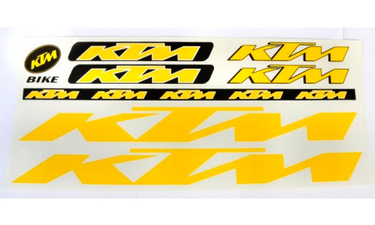 Наклейки KTM на раму велосипеда бело-желтый