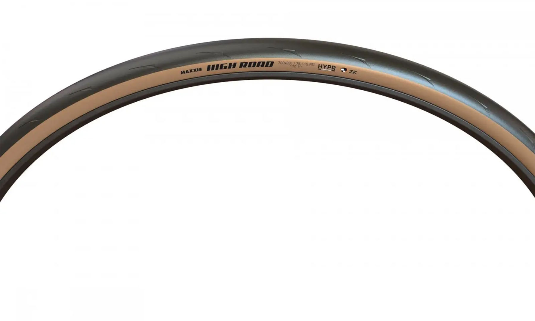 Фотография Покрышка MAXXIS HIGH ROAD 700X25C TPI-170 Foldable HYPR/ZK/ONE70/TANWALL, черно-коричневая 2
