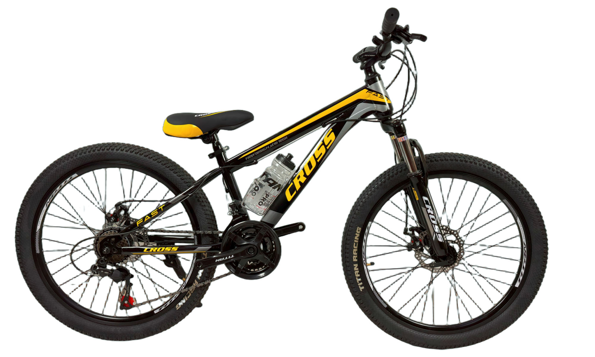 Велосипед Cross FAST 24", розмір XXS, рама 12", рік 2025, Чорний-Жовтий-Білий Велосипед Cross FAST 24", розмір XXS, рама 12", рік 2025, Чорний-Жовтий-Білий
