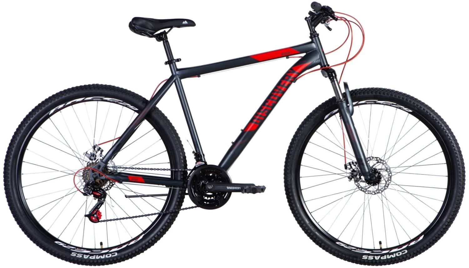 Фотография Велосипед Discovery RIDER 29" размер L  рама 19 2024 Темно-серебристый с красным