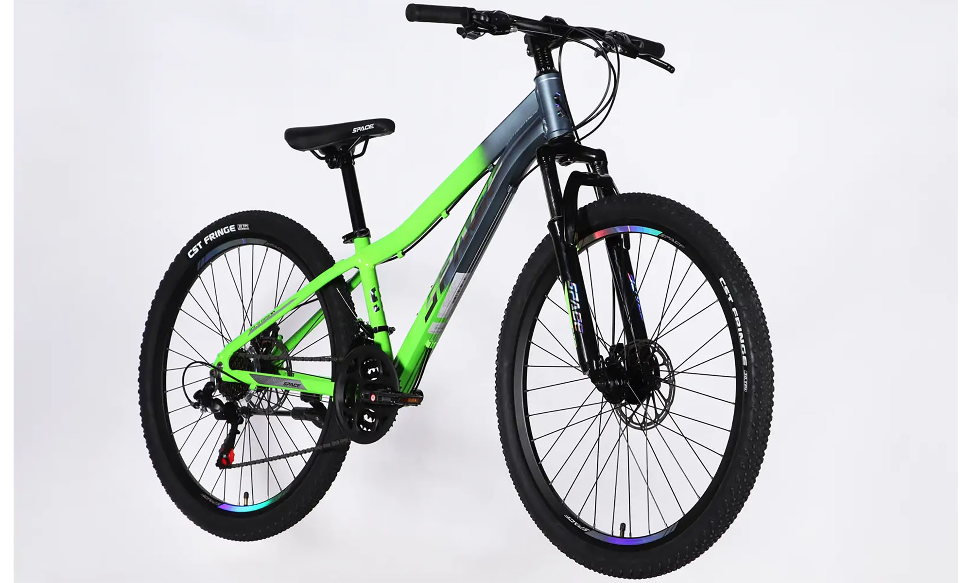 Велосипед SPACE LYRA DD FR, 26", размер XS, рама-13", год 2026, серебристо-зеленый 2