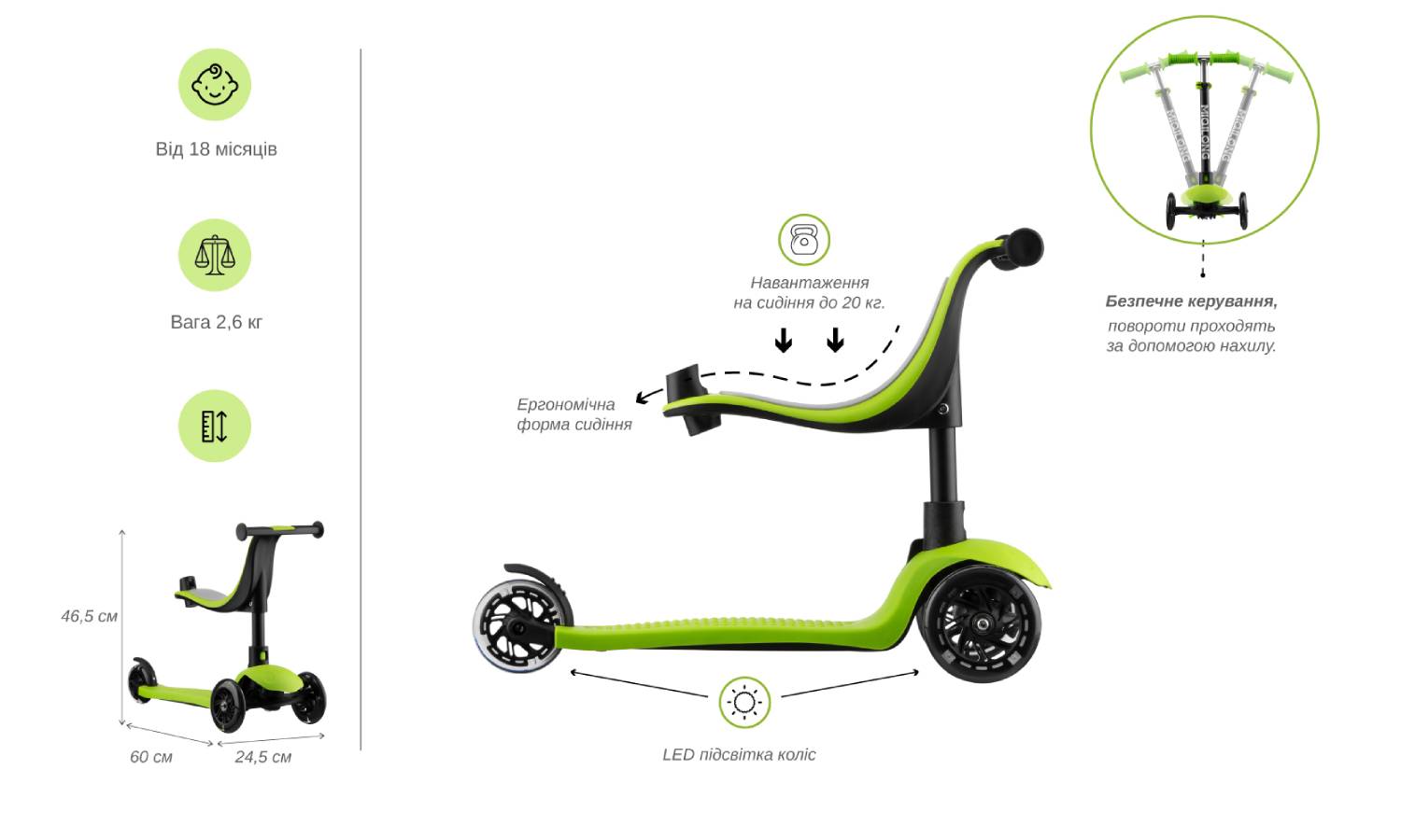 Самокат Miqilong Alamo зеленый 4