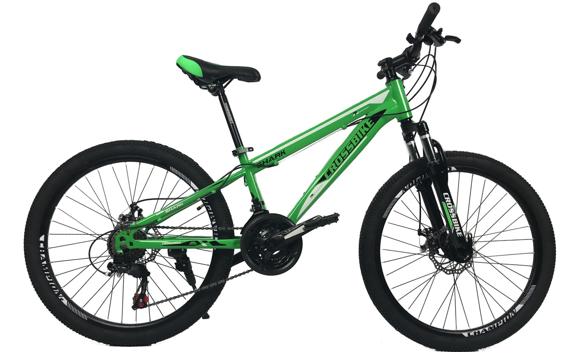 Велосипед CrossBike Shark 24", размер XXS, рама 11", 2021, Зеленый-Черный-Белый 