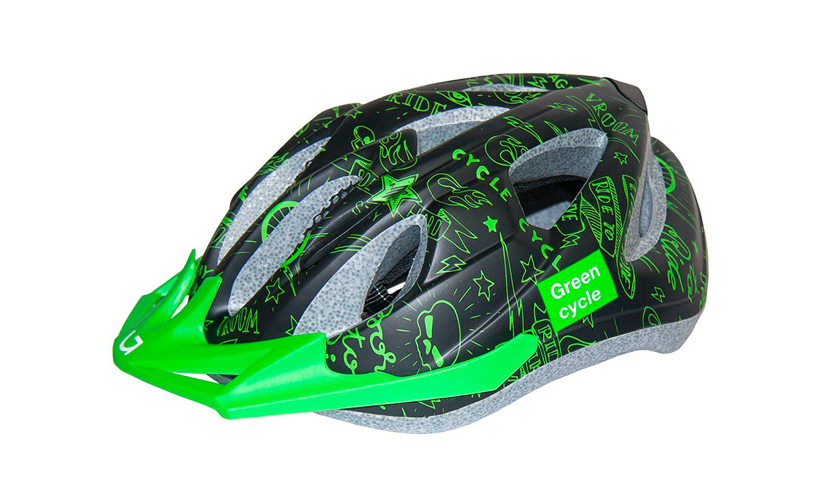 Фотография Шлем детский Green Cycle Fast Five размер M (50-56 см), Черно-зеленый
