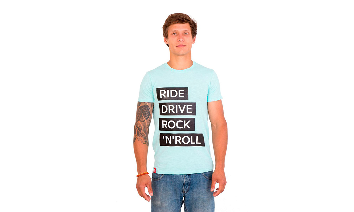 Фотографія Футболка чоловіча Ride drive rock&roll блакитний, розмір XL 