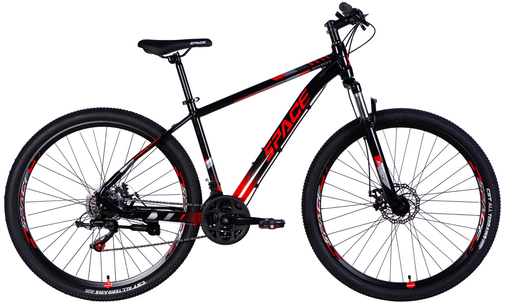 Велосипед SPACE MERCURY DD FR 29", размер M, рама-18", год 2026, черно-красный 
