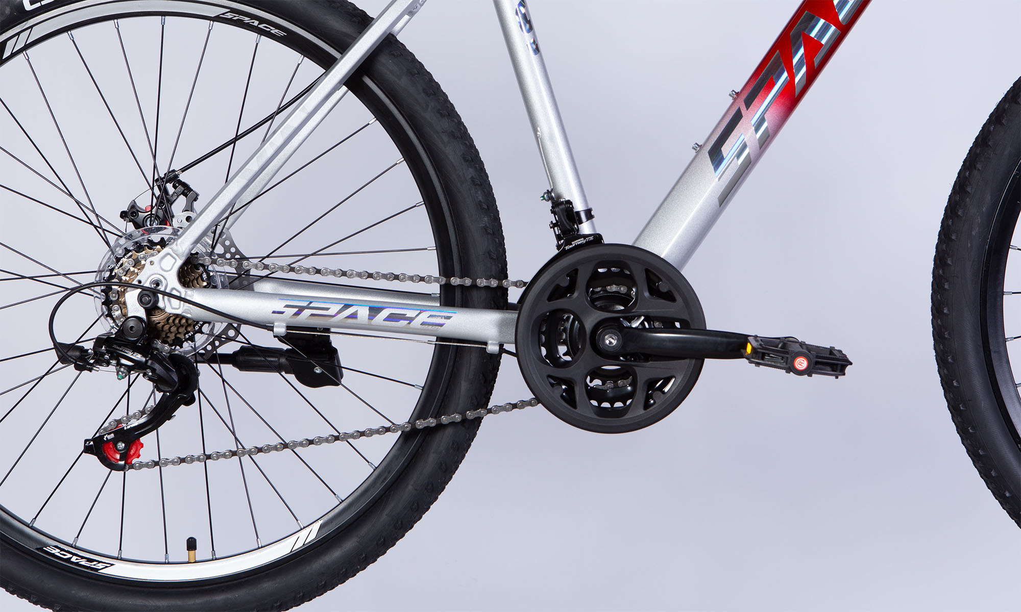 Велосипед SPACE PHAETON DD FR 27.5", размер L, рама-19", год 2026, серебристо-красный 2