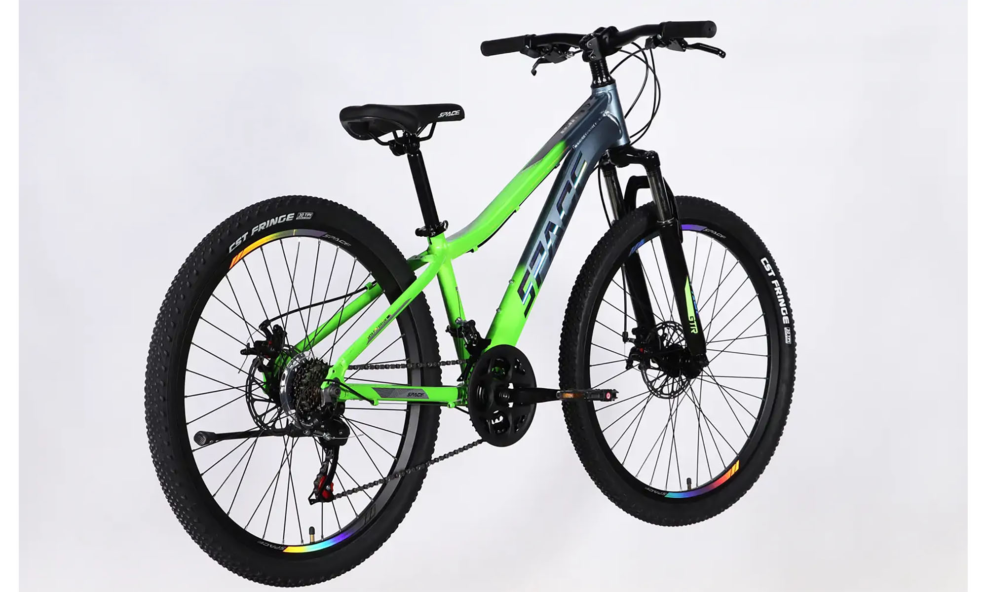 Велосипед SPACE LYRA DD FR, 26", размер XS, рама-13", год 2026, серебристо-зеленый 4