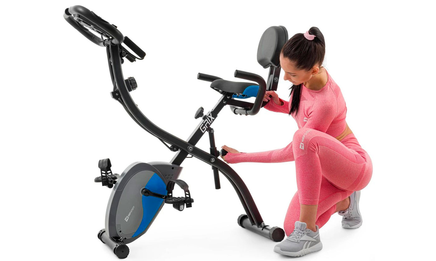 Фотография Велотренажер Hop-Sport HS-3010X Grix X-Bike з эспандерами магнитный черно-синий 5