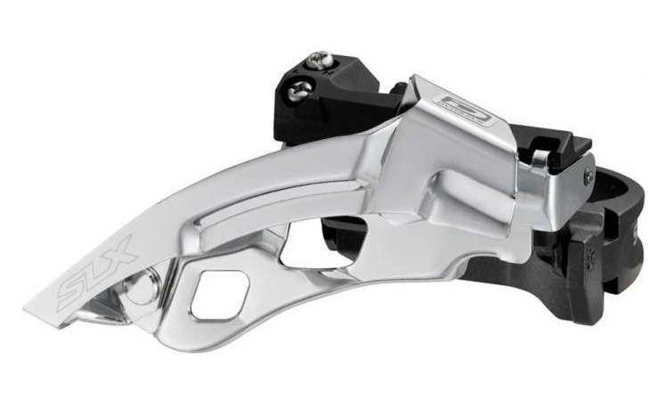 Фотография Переключатель передний SHIMANO FD-M670-A SLX 3х10, нижний хомут, универсальная тяга, адаптер 31,8 мм, под 40/42 зубьев, серебристый