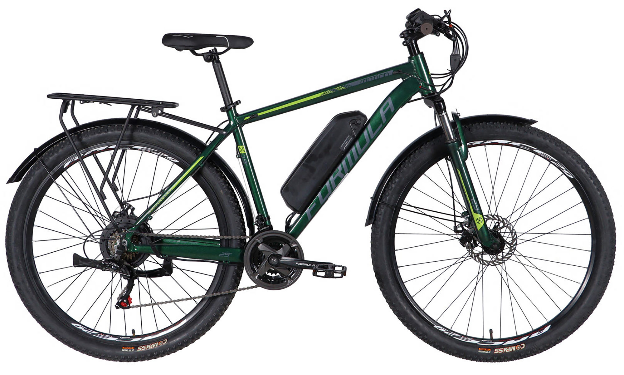 Велосипед с электроприводом Formula eMOTION PLUS DD FR 29", размер L, рама-19", 36B, 12.5А*ч, 500Вт, год 2026, зелено-сірий 
