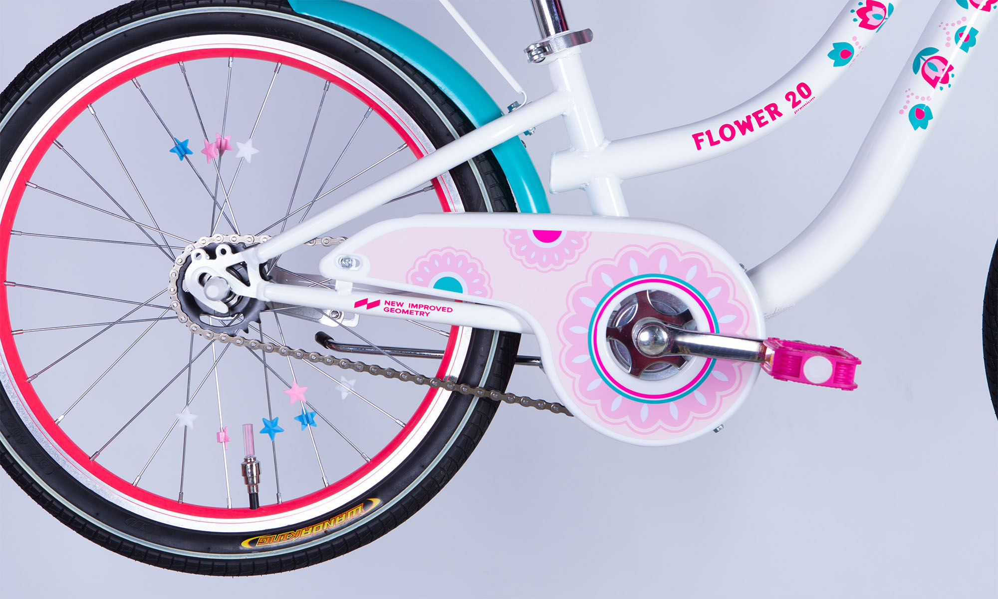 Велосипед Formula FLOWER PREMIUM BH, 20", рама-10", 2025, білий з рожевим та бірюзовим 3 Велосипед Formula FLOWER PREMIUM BH, 20", рама-10", 2025, білий з рожевим та бірюзовим 3