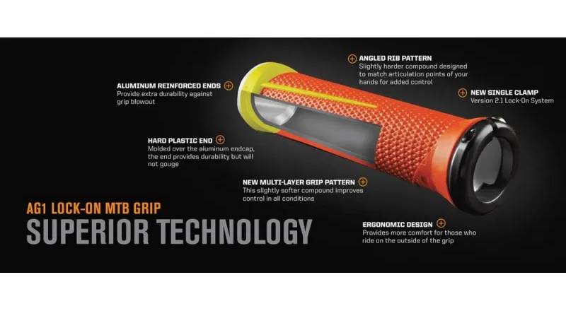 Гріпси ODI AG-1 Signature V2.1 Lock-On жовто-помаранчеві зі срібними замками 2