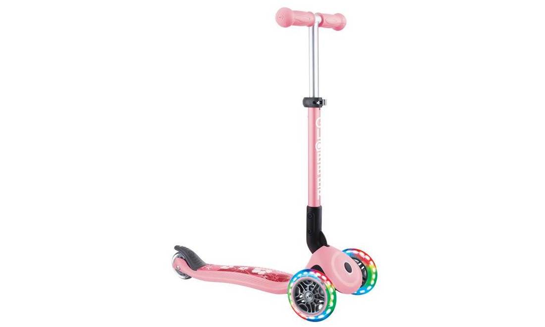 Самокат GLOBBER серии JUNIOR FOLDABLE FANTASY LIGHTS пастельно-розовый с цветами, 2+ 3