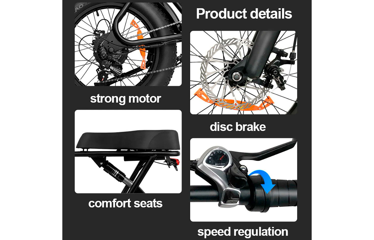 Електровелосипед фетбайк IDPOO Q8 (1000 Вт; 17,5 Ah 48 В) 20х4", чорний 5