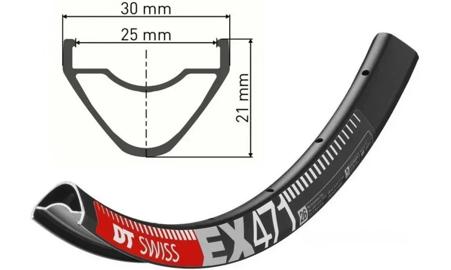 Обід DT Swiss EX 471, 26", розмір 559×25 мм, 32 отвори, ніпель Presta, дискові гальма, чорний 2