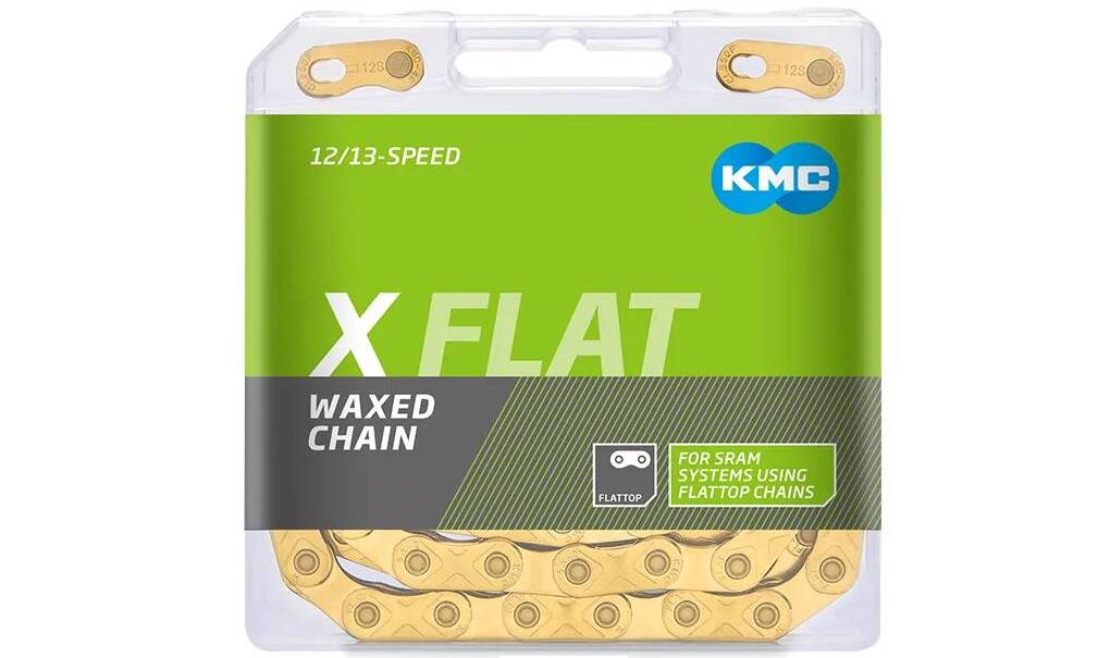 Цепь KMC X Flat Ti-N Gold 13/12 скоростей, 126 звеньев + замок, золотистый Цепь KMC X Flat Ti-N Gold 13/12 скоростей, 126 звеньев + замок, золотистый