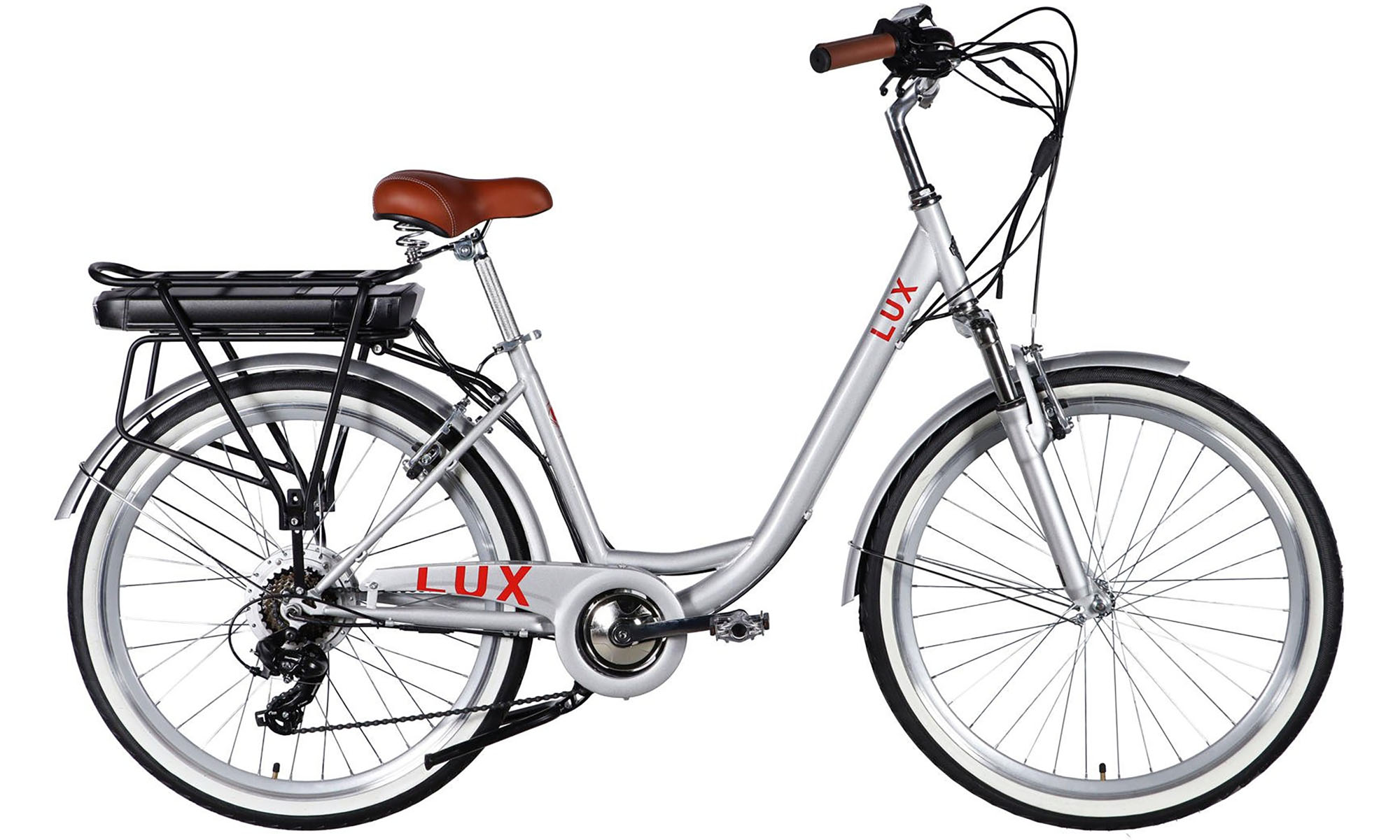 Велосипед с электроприводом Dorozhnik eLUX Vbr FR 26", размер M. рама-17", 36B, 13А*ч, 500Вт, год 2026, серебристый 