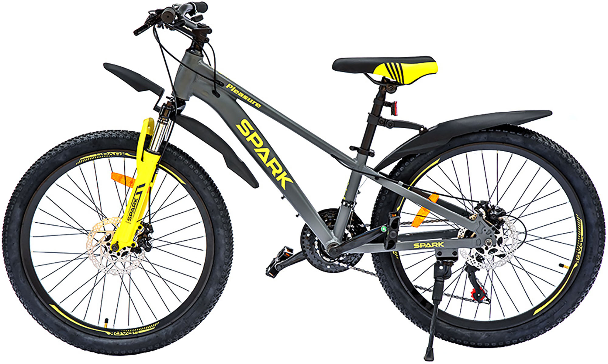 Велосипед SPARK PLEASURE 24", размер XXS, рама 11", 2025, серый с желтым 2 Велосипед SPARK PLEASURE 24", размер XXS, рама 11", 2025, серый с желтым 2