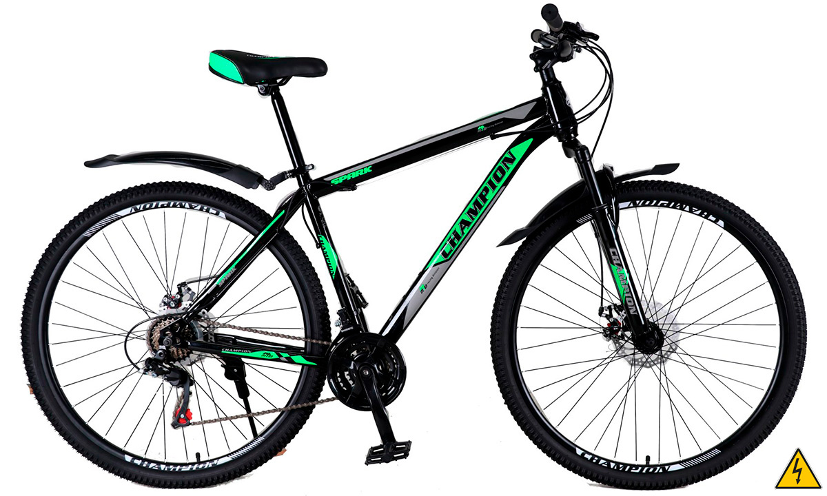 Електровелосипед Champion Spark 29", мотор MXUS FX-07, 36В, 350Вт (2021) 2020 Чорно-зелений 2
