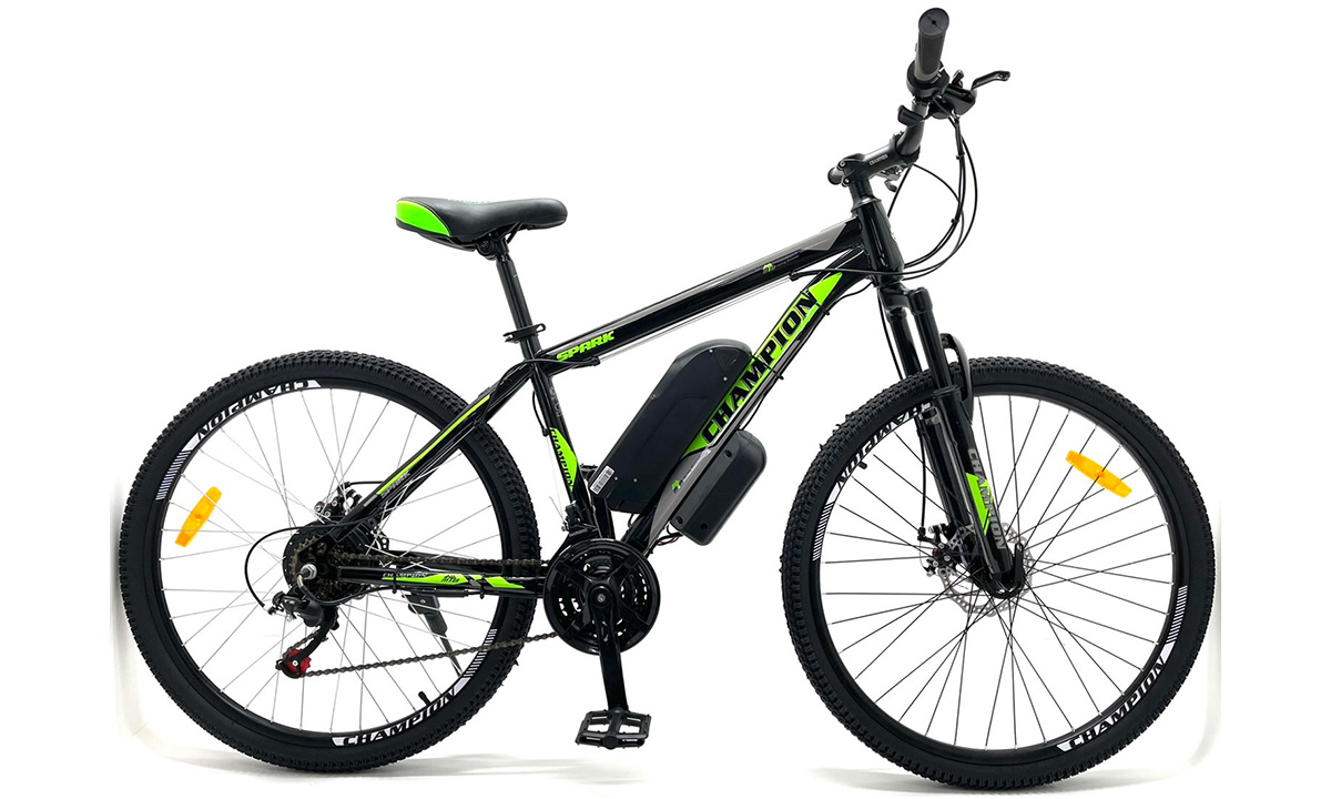 Электровелосипед Champion Spark 27,5", мотор MXUS FX-15F, 48В, 500Вт (2021) 2020 Черно-зеленый 3 Электровелосипед Champion Spark 27,5", мотор MXUS FX-15F, 48В, 500Вт (2021) 2020 Черно-зеленый 3