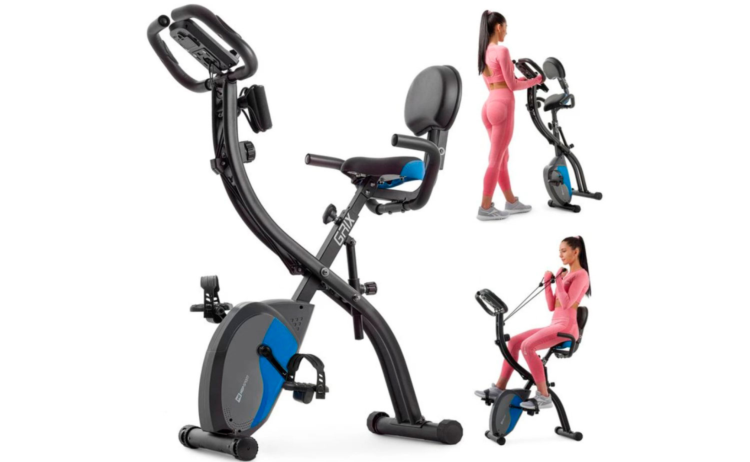 Велотренажер Hop-Sport HS-3010X Grix X-Bike з еспандерами магнітний чорно-синій 4