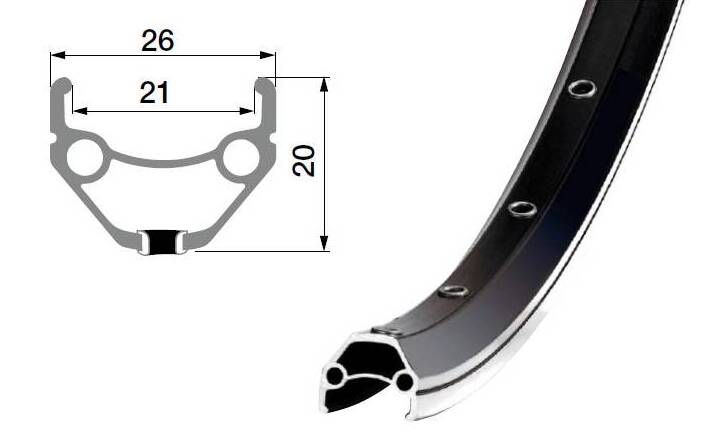 Обод Onride Prime 21, 26", размер 559×21 мм, 36 отверстий, AV, пистонированный, V-Br, CNC, черный анодированный 2