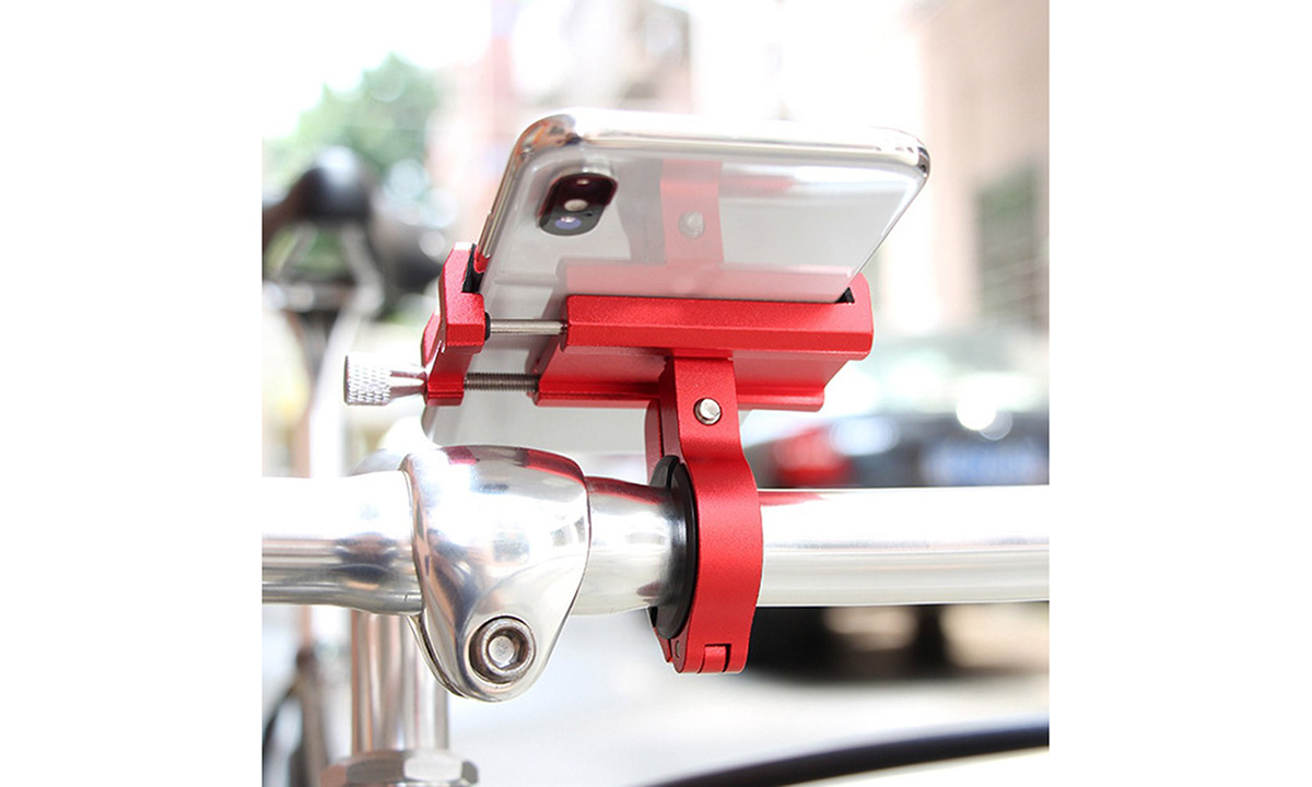 Фотография Держатель для смартфона 3,5-6,2", с алюминиевым креплением на руль/вынос GUB G-86 красный