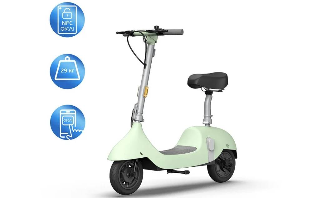 Электросамокат с сидением OKAI Ceetle PRO EA10C 10" 350(900)W, 25Km/h, 10,4Ah, NFC, App, мятный Электросамокат с сидением OKAI Ceetle PRO EA10C 10" 350(900)W, 25Km/h, 10,4Ah, NFC, App, мятный