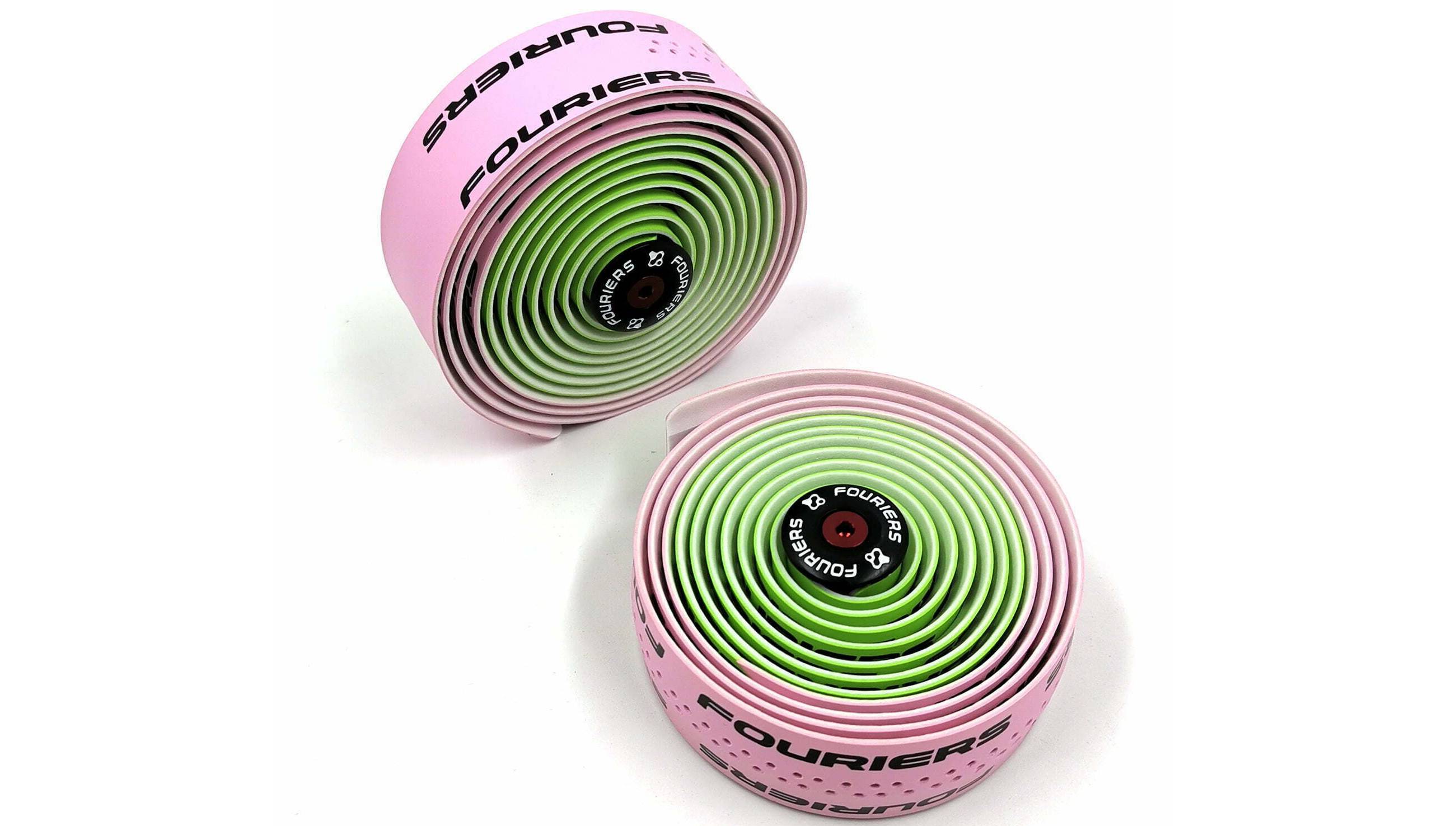 Фотография Обмотка руля Fouriers PU Bartape 3.0мм 2-кол EVA заглушки с/болт, зелено-розовая