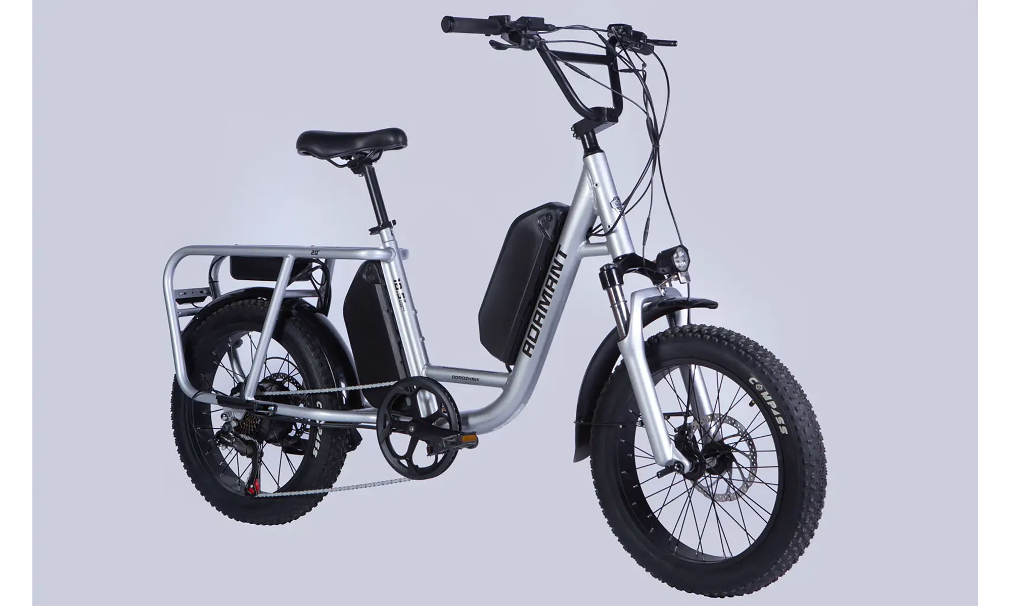 Велосипед с электроприводом Dorozhnik ADAMANT HDD 20", размер M, рама-18,5" 48B, 17.5А*ч, 750Вт, год 2026, серебристый 
