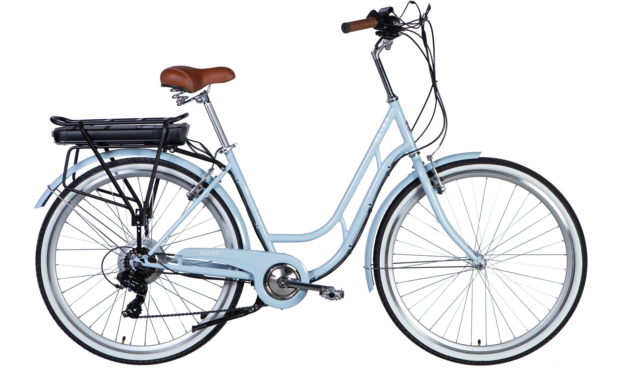 Велосипед с электроприводом Dorozhnik eRETRO Vbr FR 28", размер L, рама-19", 36B, 12.5А*ч, 500Вт, год 2025, светло-голубой