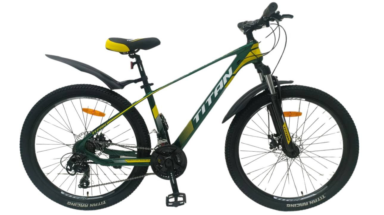 Фотография Велосипед Titan Shadow 26", розмір S рама 15.5" (2024), Зеленый-Жёлтый