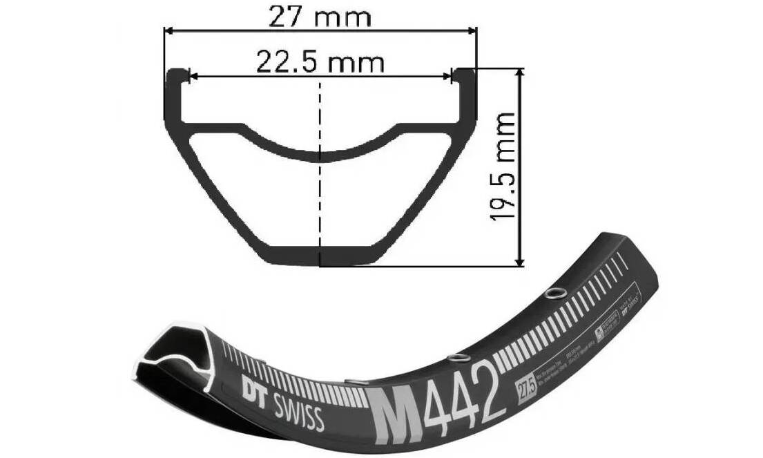 Обод DT Swiss M 442, 27.5", размер 584×22.5 мм, 28 отверстий, ниппель Presta, дисковые тормоза, черный 2