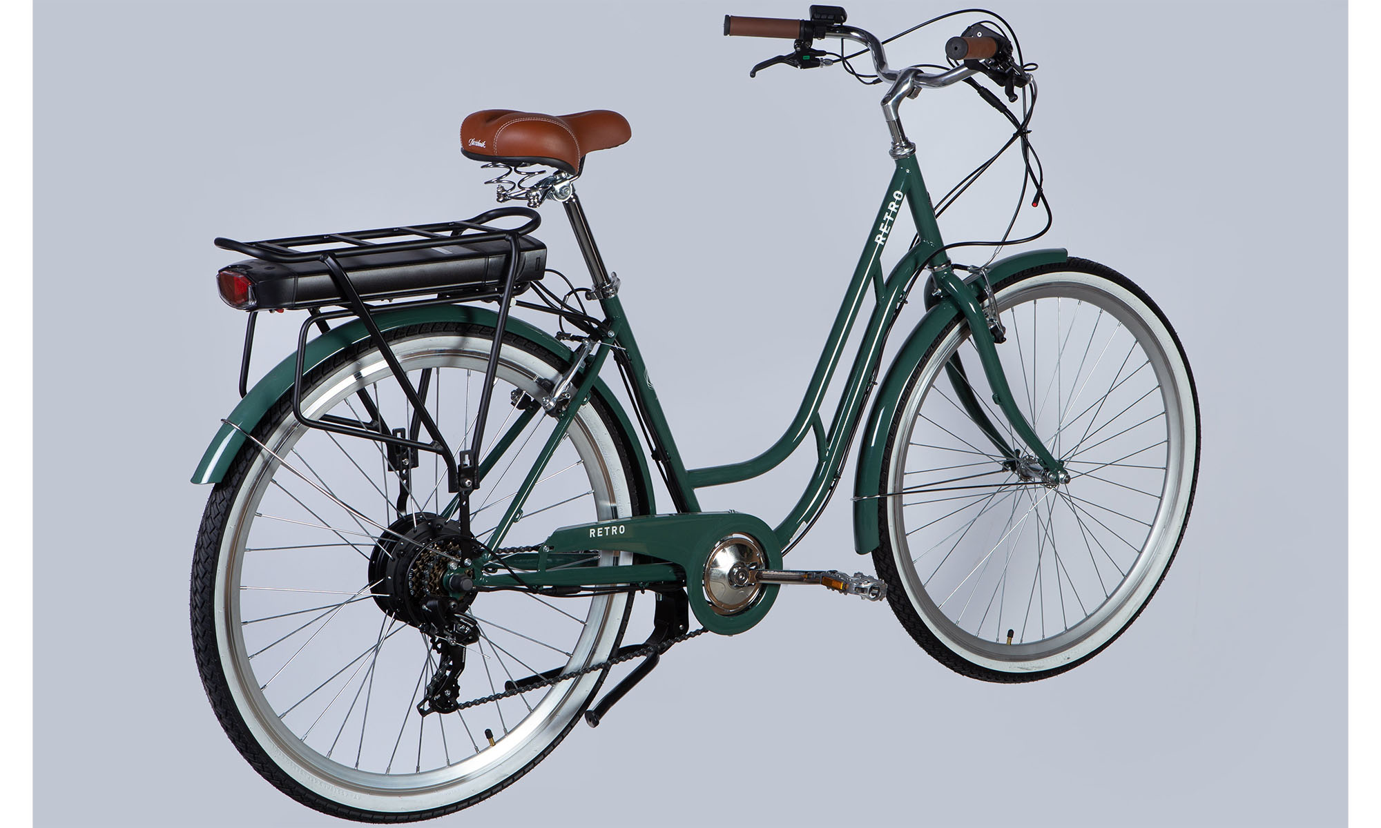 Велосипед с электроприводом Dorozhnik eRETRO Vbr FR 28", размер L, рама-19", 36B, 12.5А*ч, 500Вт, год 2025, зелено-серый 2