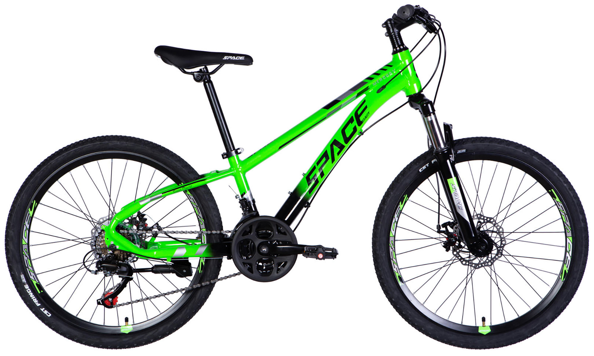 Велосипед SPACE MERCURY DD FR, 24", размер XXS, рама-11", год 2026, зелено-черный 